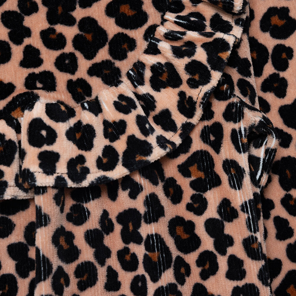 Kız Bebek Leopar Elbise Kadife Uzun Kol