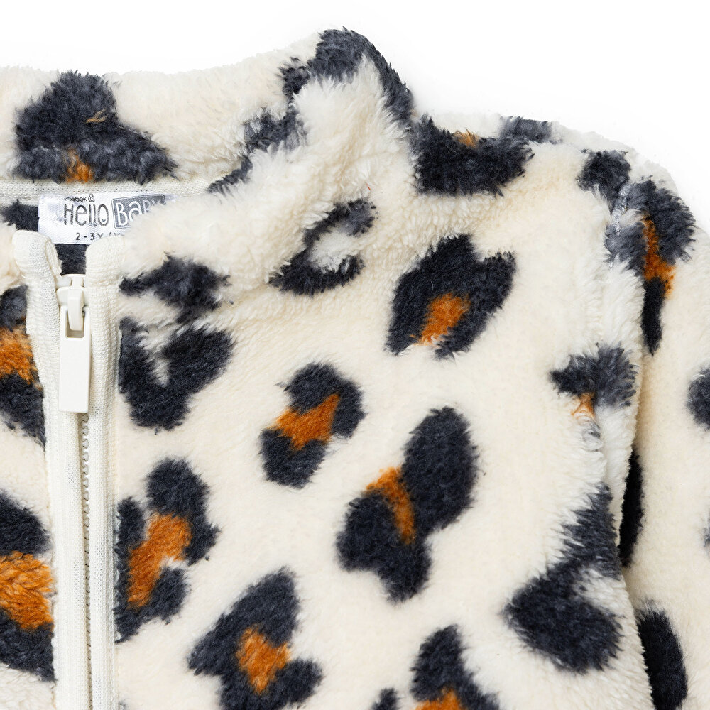 Kız Bebek Leopar Welsoft Hırka Peluş Uzun Kol