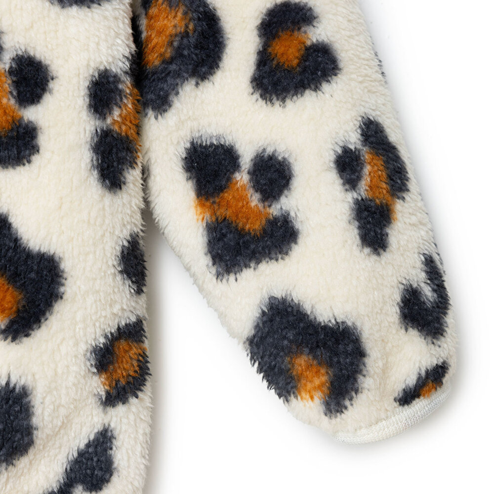 Kız Bebek Leopar Welsoft Hırka Peluş Uzun Kol