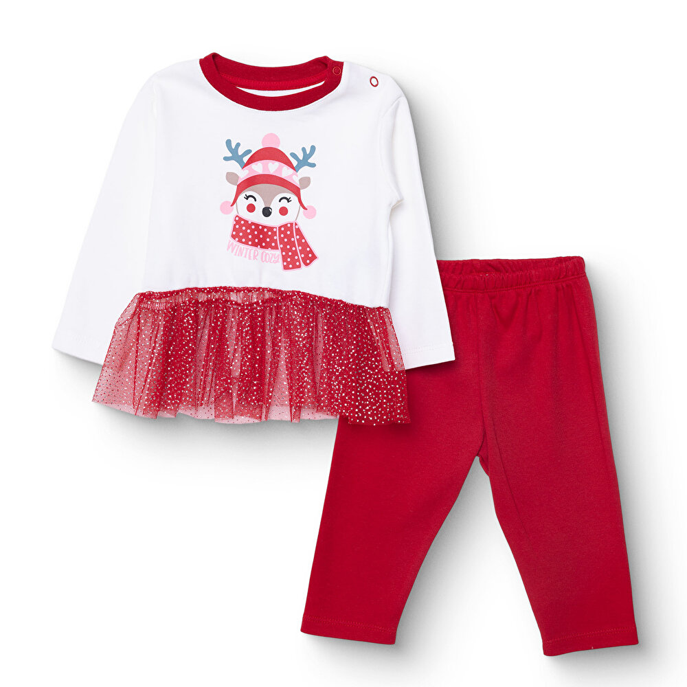 Kız Bebek New Year Uzun Kol Pijama Takımı İnterlok Bisiklet Yaka Uzun Kol Reçme Paça