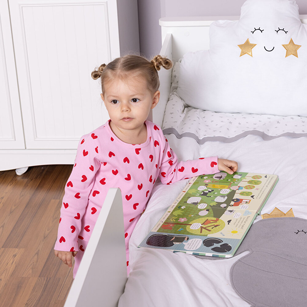 Kız Bebek Pijama Takım Kaşkorse Kalp Desen Bisiklet Yaka Uzun Kol Pembe