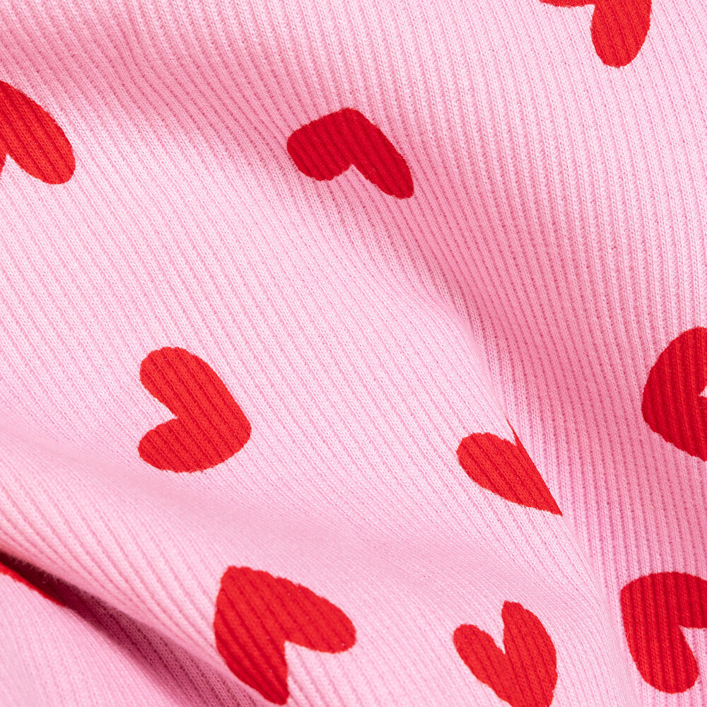Kız Bebek Pijama Takım Kaşkorse Kalp Desen Bisiklet Yaka Uzun Kol Pembe