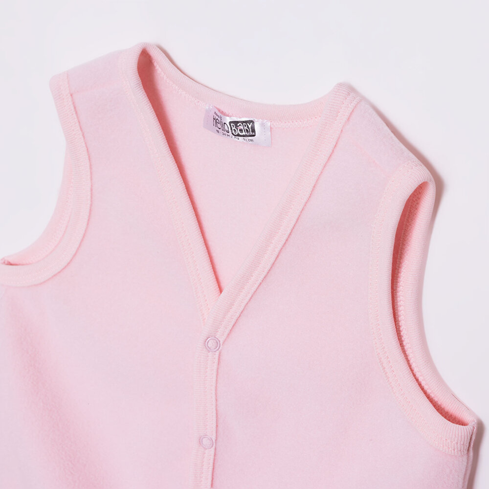Kız Bebek Polar Yelek Çıtçıtlı V Yaka Atlet Kol