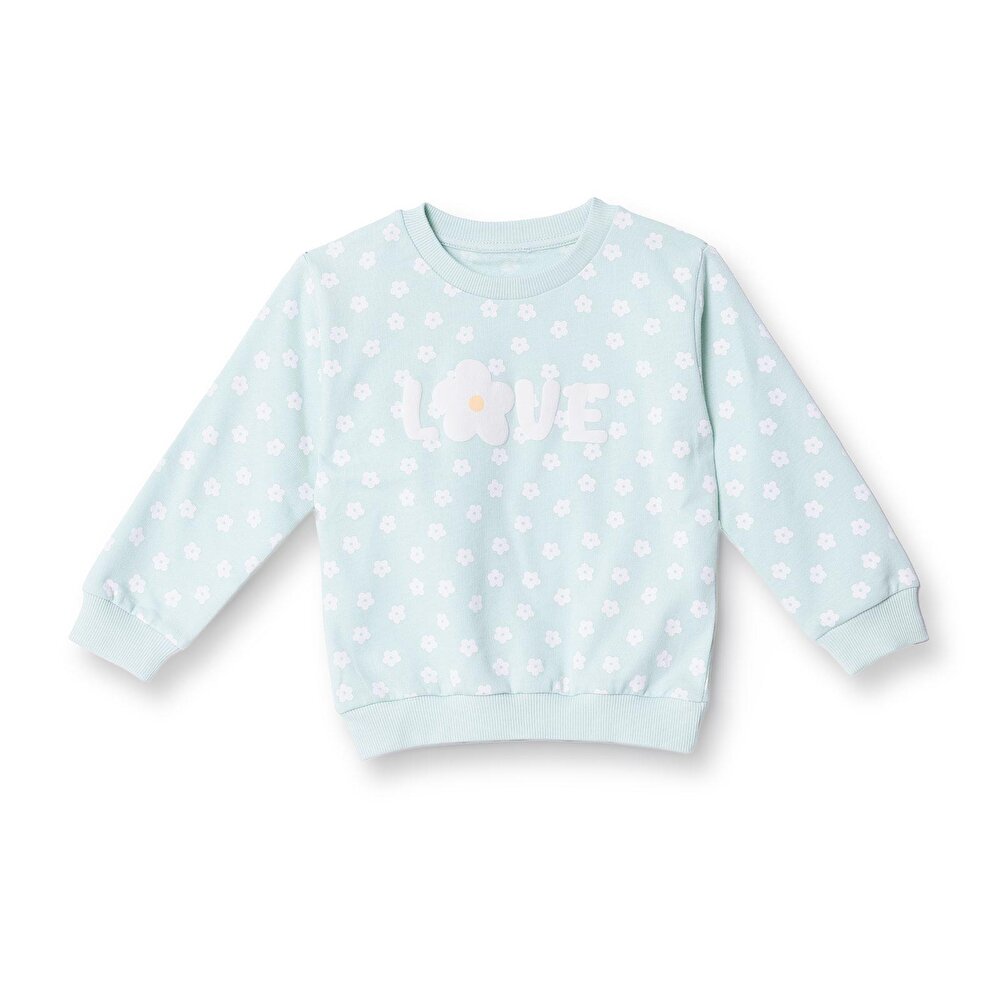 Kız Bebek Sweatshirt Şardonlu Bisiklet Yaka Uzun Kol