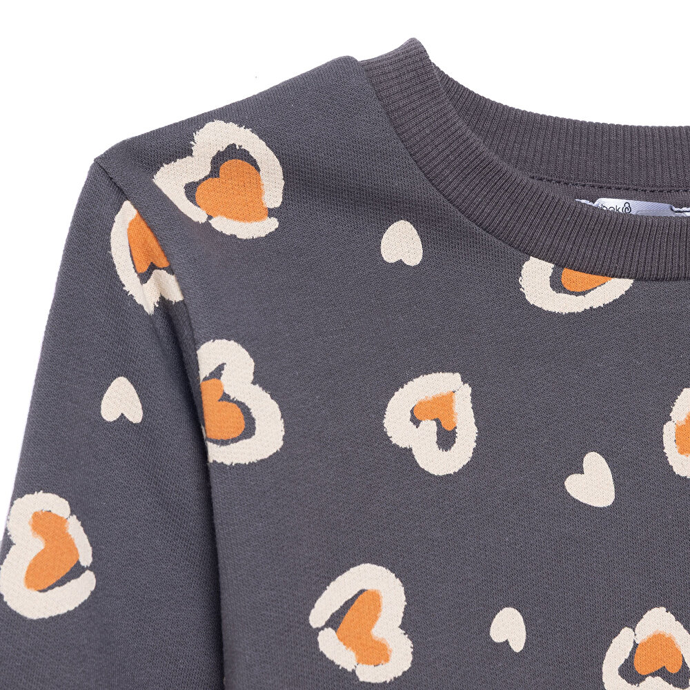 Kız Bebek Sweatshirt Şardonlu Bisiklet Yaka Uzun Kol