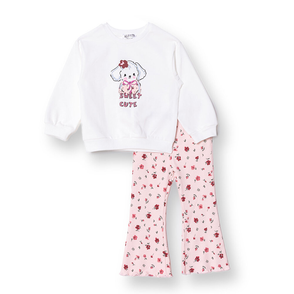 Kız Bebek Sweatshirt Tayt Bisiklet Yaka Uzun Kol Reçme Paça