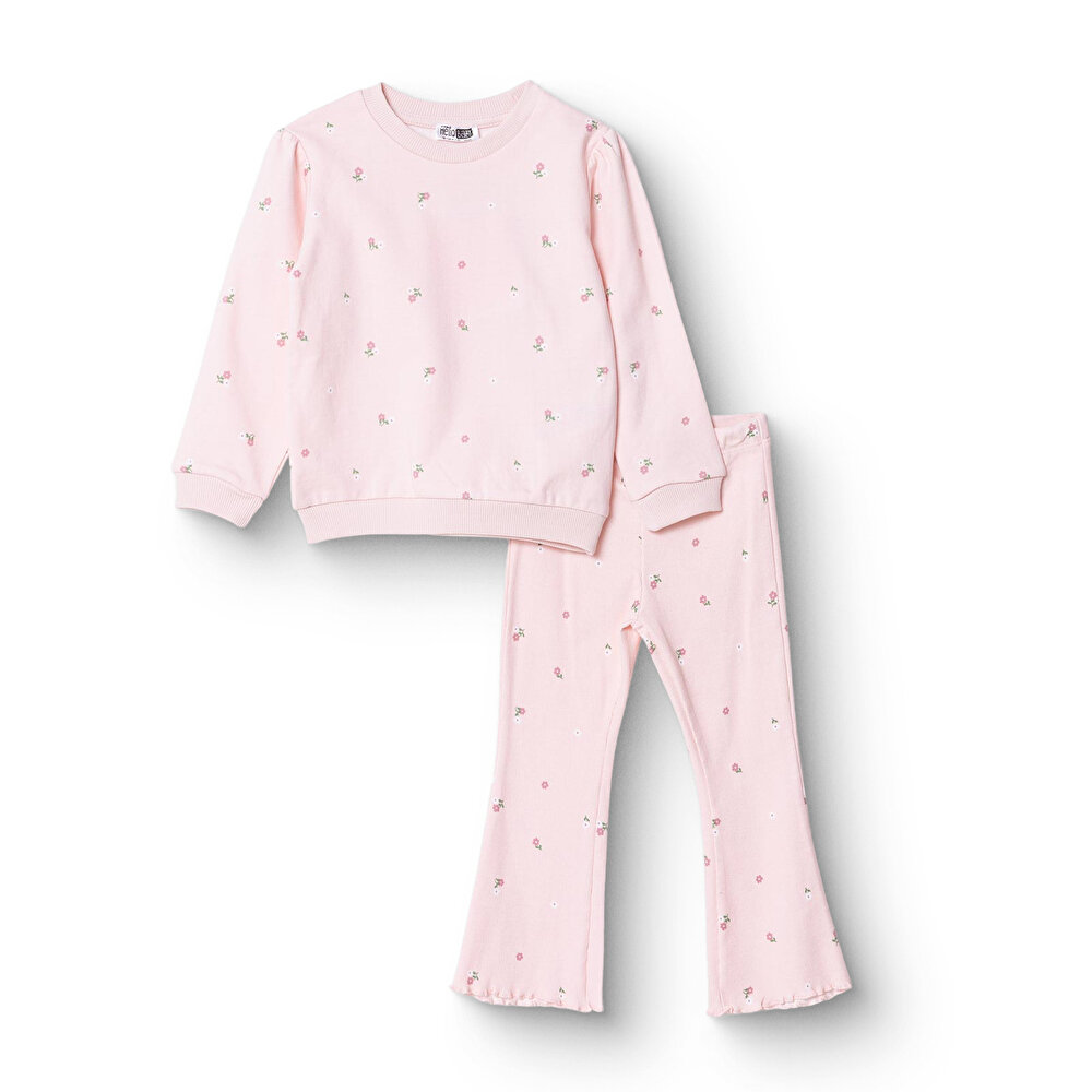 Kız Bebek Sweatshirt - Tayt Forest Flower Uzun Kol Reçme Paça