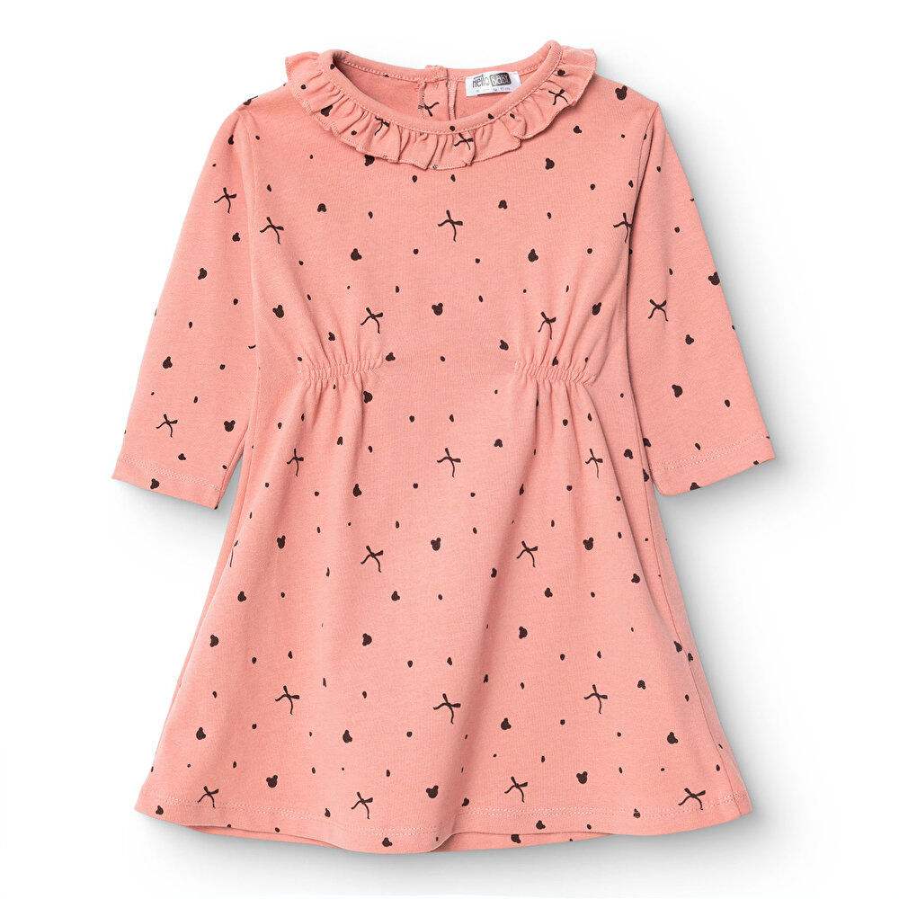 Kız Bebek Teddy Bear Elbise Fırçalı Süprem Bisiklet Yaka Uzun Kol