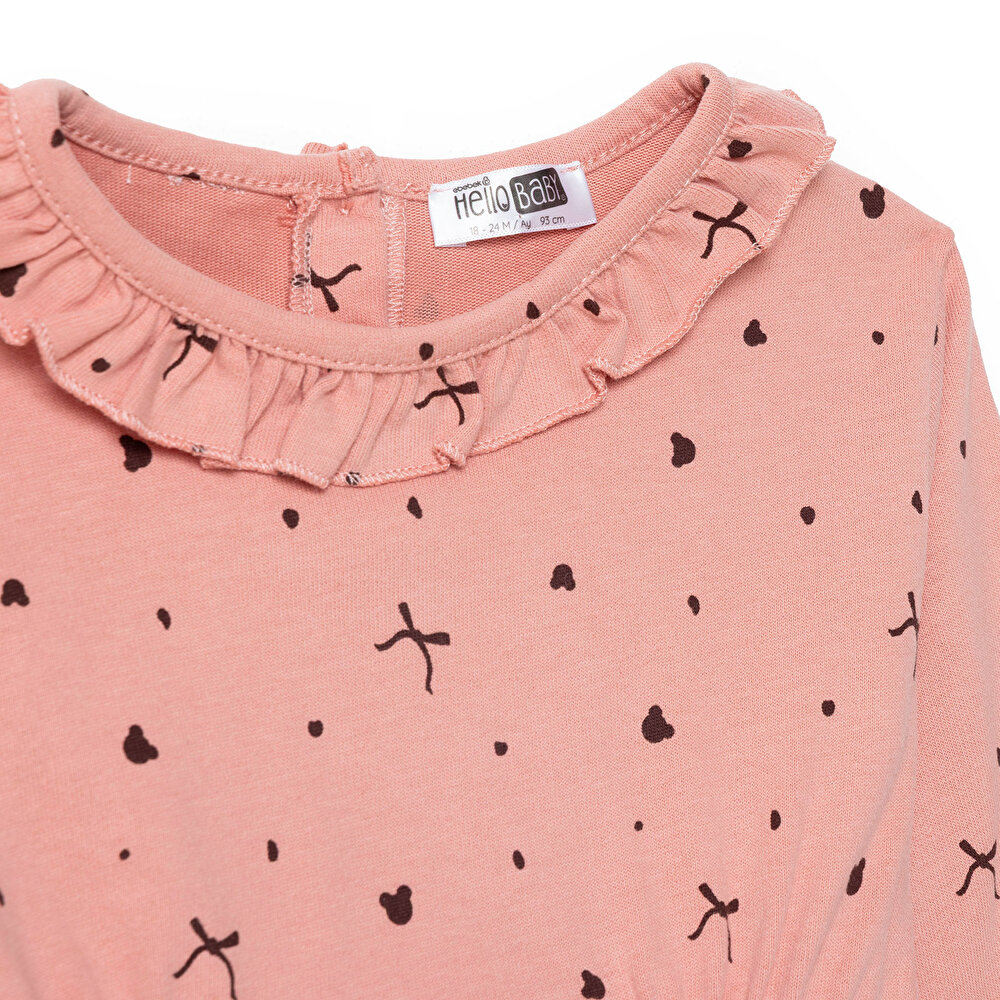 Kız Bebek Teddy Bear Elbise Fırçalı Süprem Bisiklet Yaka Uzun Kol