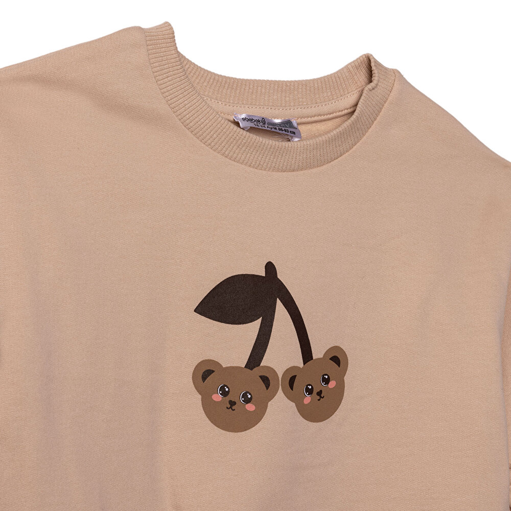 Kız Bebek Teddy Bear Sweatshirt İki İplik Bisiklet Yaka Uzun Kol