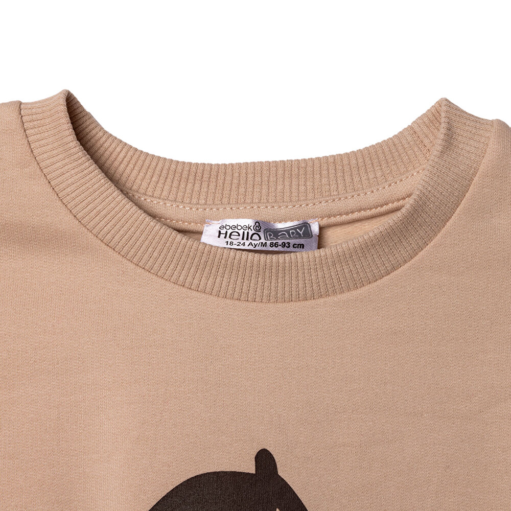 Kız Bebek Teddy Bear Sweatshirt İki İplik Bisiklet Yaka Uzun Kol