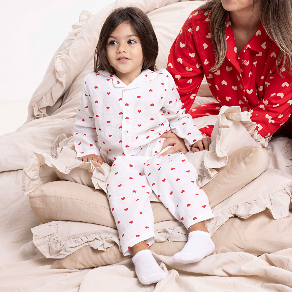 Kız Bebek Uzun Kol Pijama Takımı Düğmeli Bebe Yaka Reçme Paça