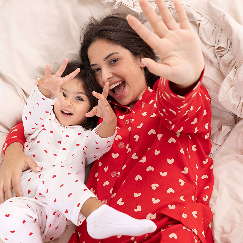 Kız Bebek Uzun Kol Pijama Takımı Düğmeli Bebe Yaka Reçme Paça