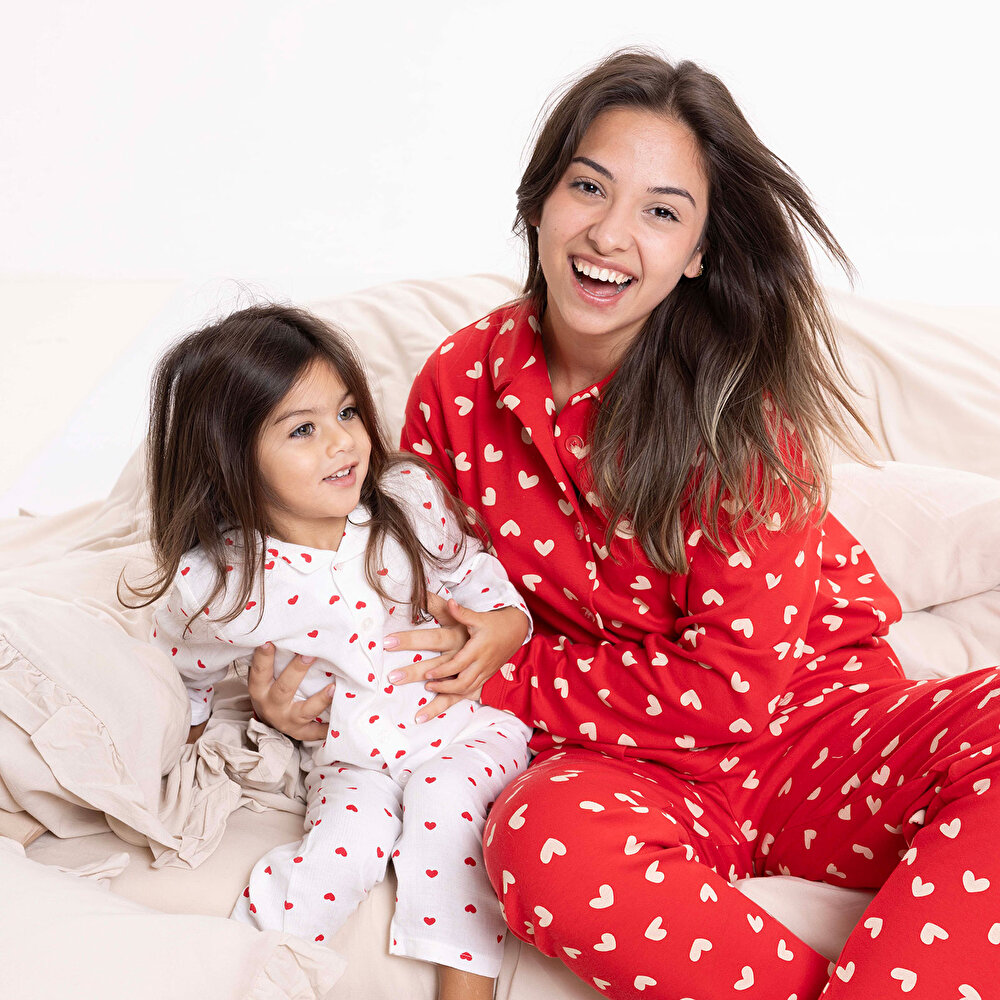 Kız Bebek Uzun Kol Pijama Takımı Düğmeli Bebe Yaka Reçme Paça
