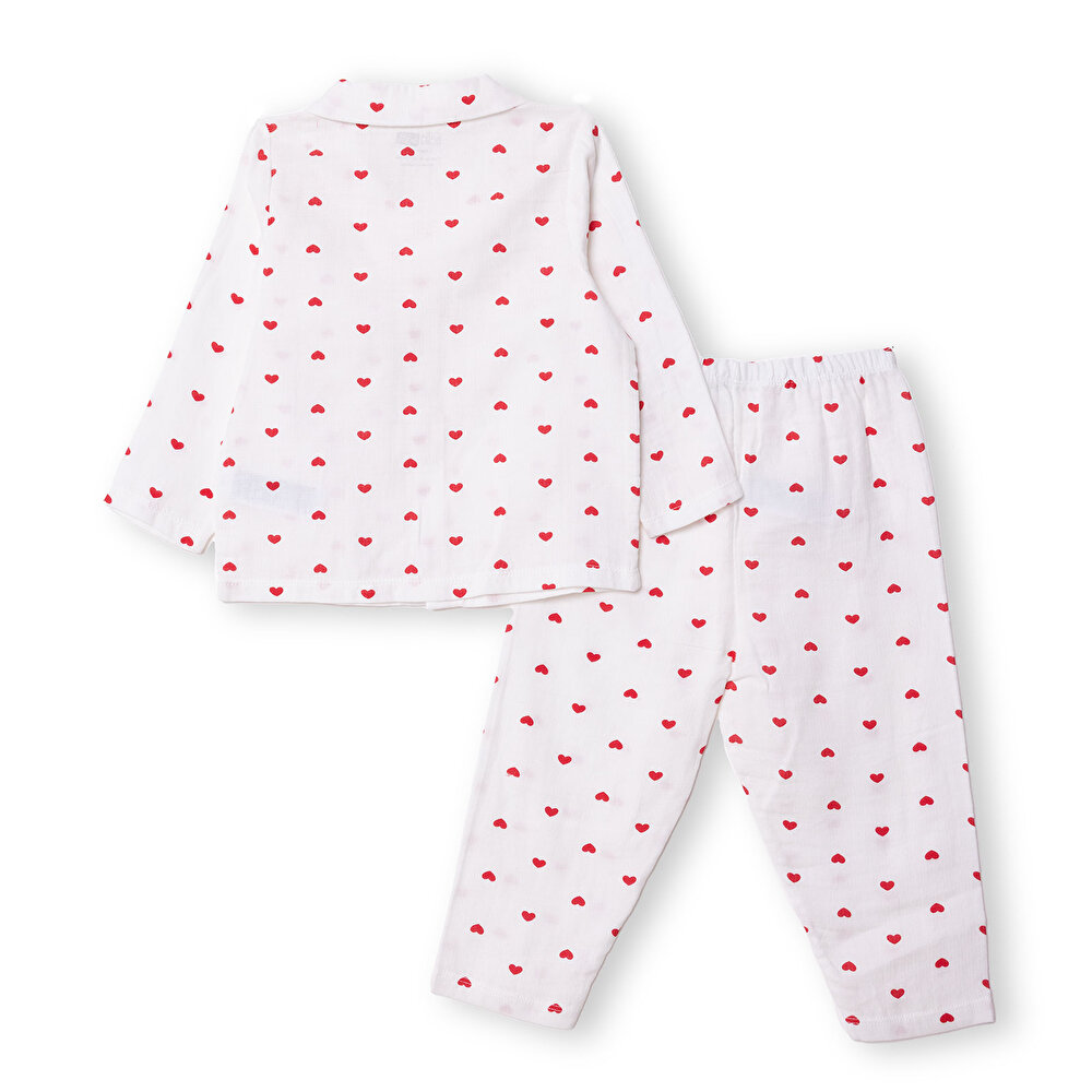 Kız Bebek Uzun Kol Pijama Takımı Düğmeli Bebe Yaka Reçme Paça