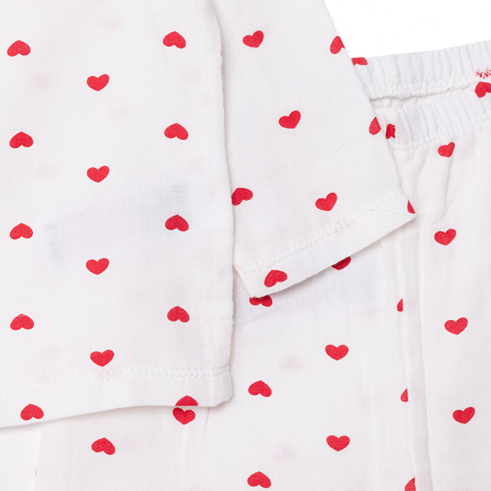 Kız Bebek Uzun Kol Pijama Takımı Düğmeli Bebe Yaka Reçme Paça