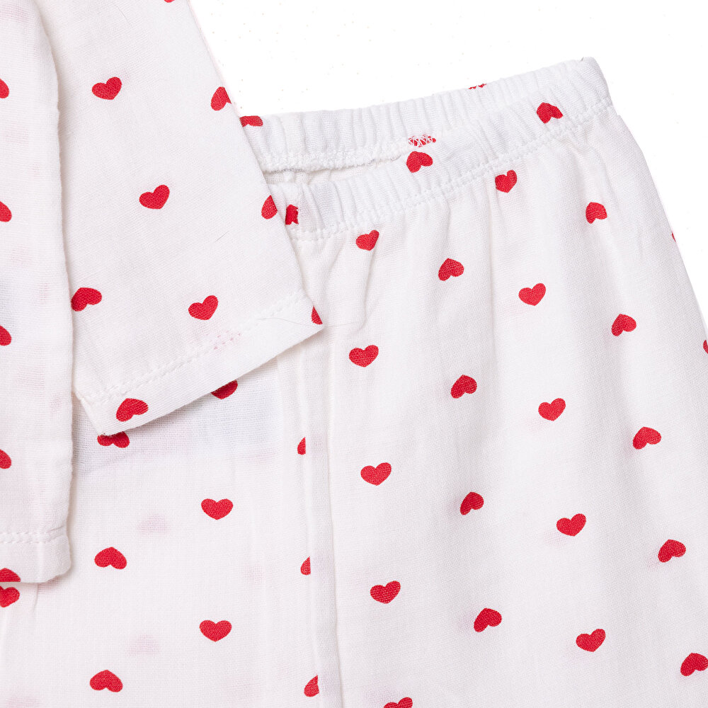 Kız Bebek Uzun Kol Pijama Takımı Düğmeli Bebe Yaka Reçme Paça