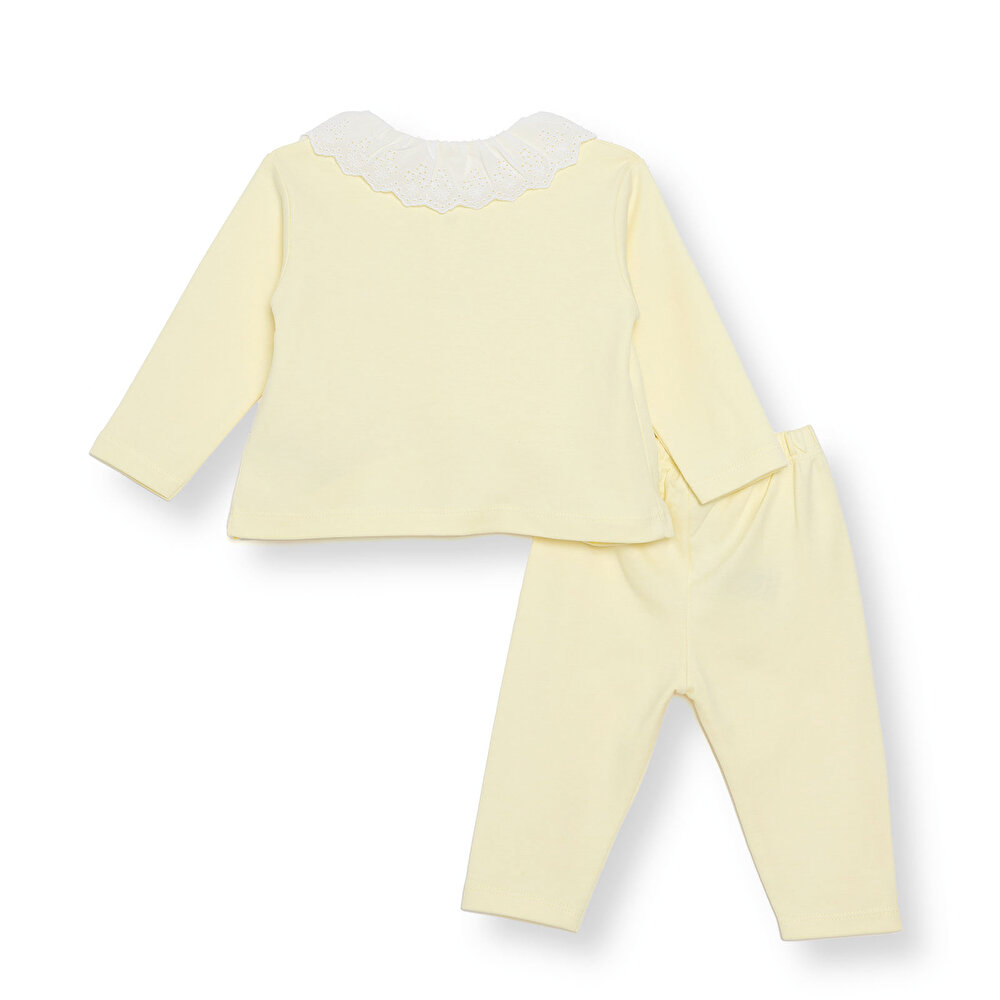 Kız Bebek Uzun Kol Pijama Takımı İnterlok Bebe Yaka Uzun Kol Reçme Paça