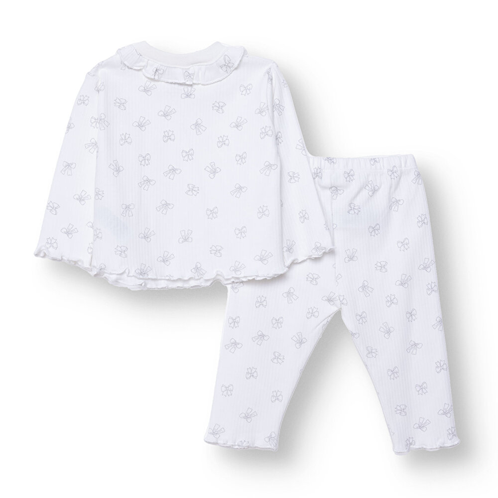 Kız Bebek Uzun Kol Pijama Takımı İnterlok Bisiklet Yaka Uzun Kol Reçme Paça