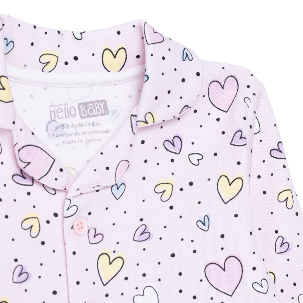 Kız Bebek Uzun Kol Pijama Takımı İnterlok Gömlek Yaka Uzun Kol Reçme Paça