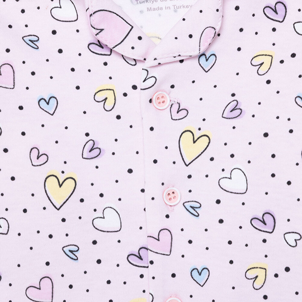 Kız Bebek Uzun Kol Pijama Takımı İnterlok Gömlek Yaka Uzun Kol Reçme Paça