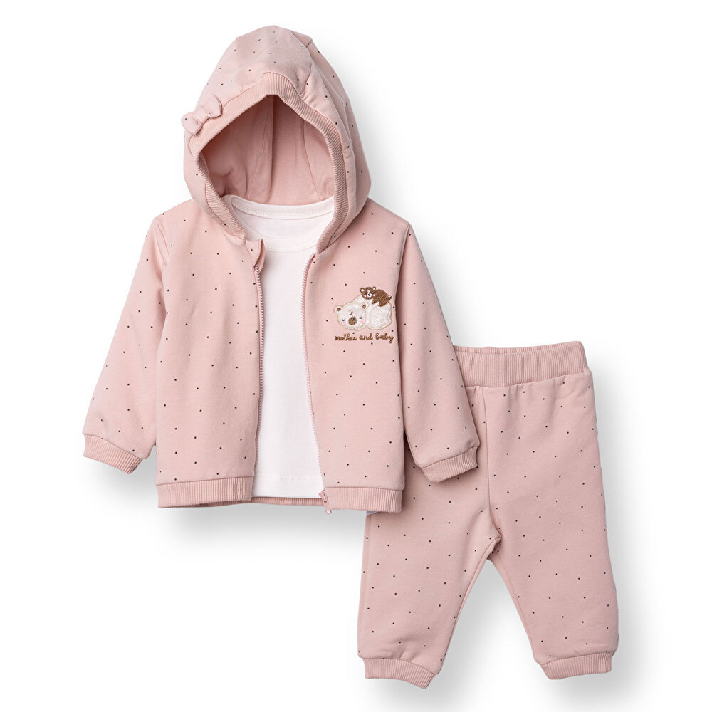 Kız Bebek Yenidoğan Mother And Baby Sweatshirt-Hırka-Patik Fermuarlı Bisiklet Yaka Uzun Kol Patiksi