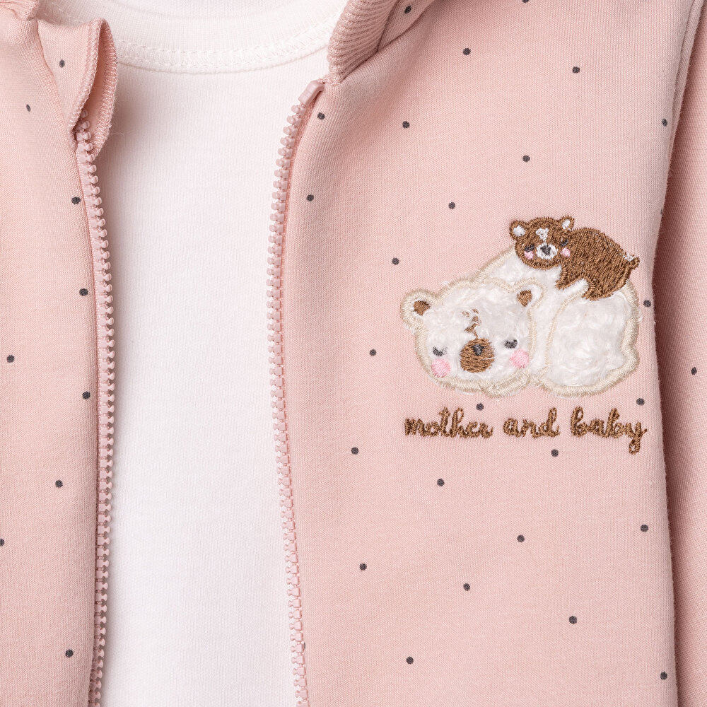 Kız Bebek Yenidoğan Mother And Baby Sweatshirt-Hırka-Patik Fermuarlı Bisiklet Yaka Uzun Kol Patiksi