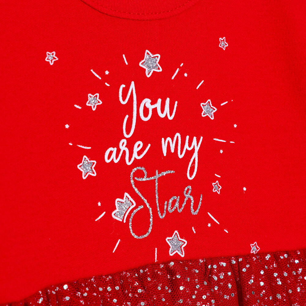 Kız Bebek Yenidoğan New Year Elbise Body Düğmeli Bisiklet Yaka Uzun Kol Reçme Paça