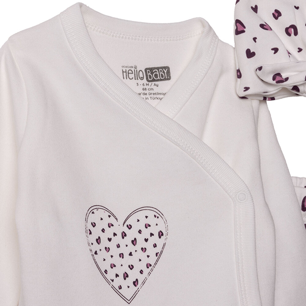 Kız Bebek Yenidoğan Zıbın-Şapka-Patikli İnterlok V Yaka Uzun Kol Patikli Paça