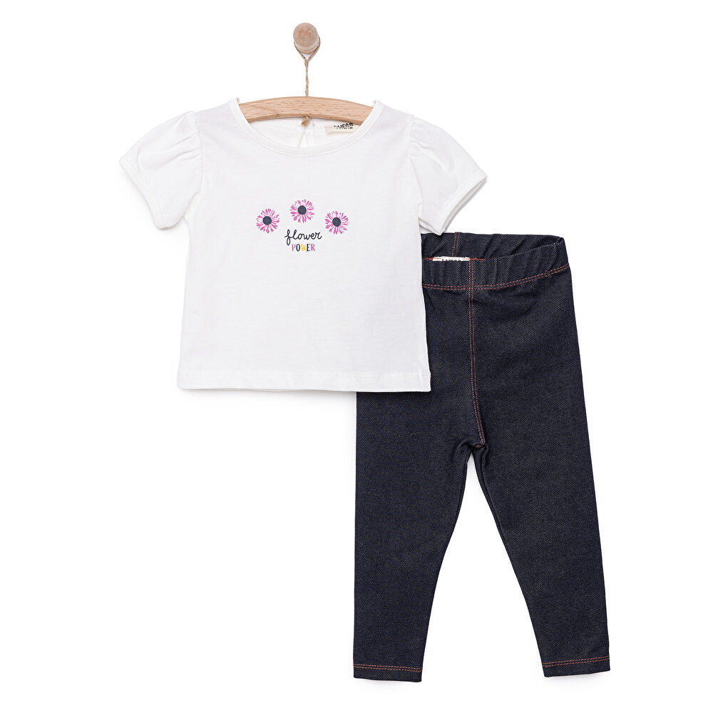 Kız Çiçek Baskılı Tshirt-Tayt Kız Bebek