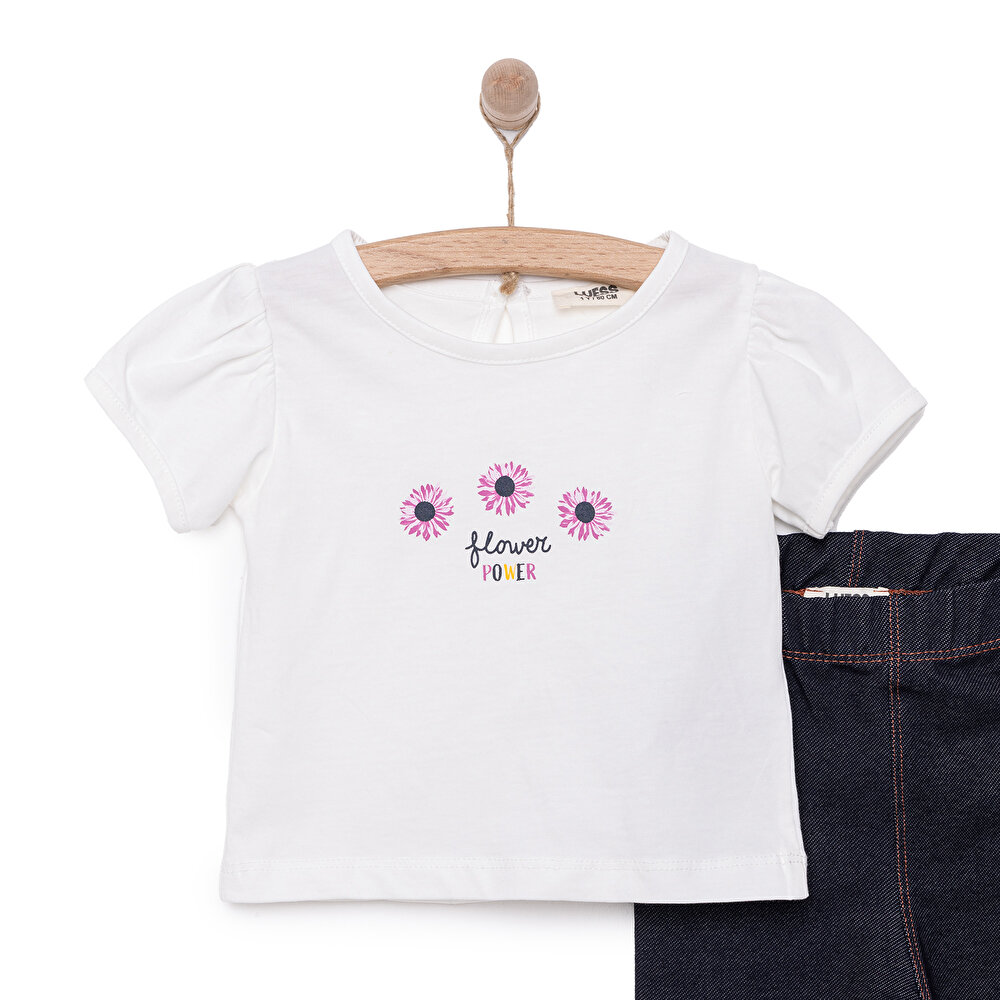 Kız Çiçek Baskılı Tshirt-Tayt Kız Bebek