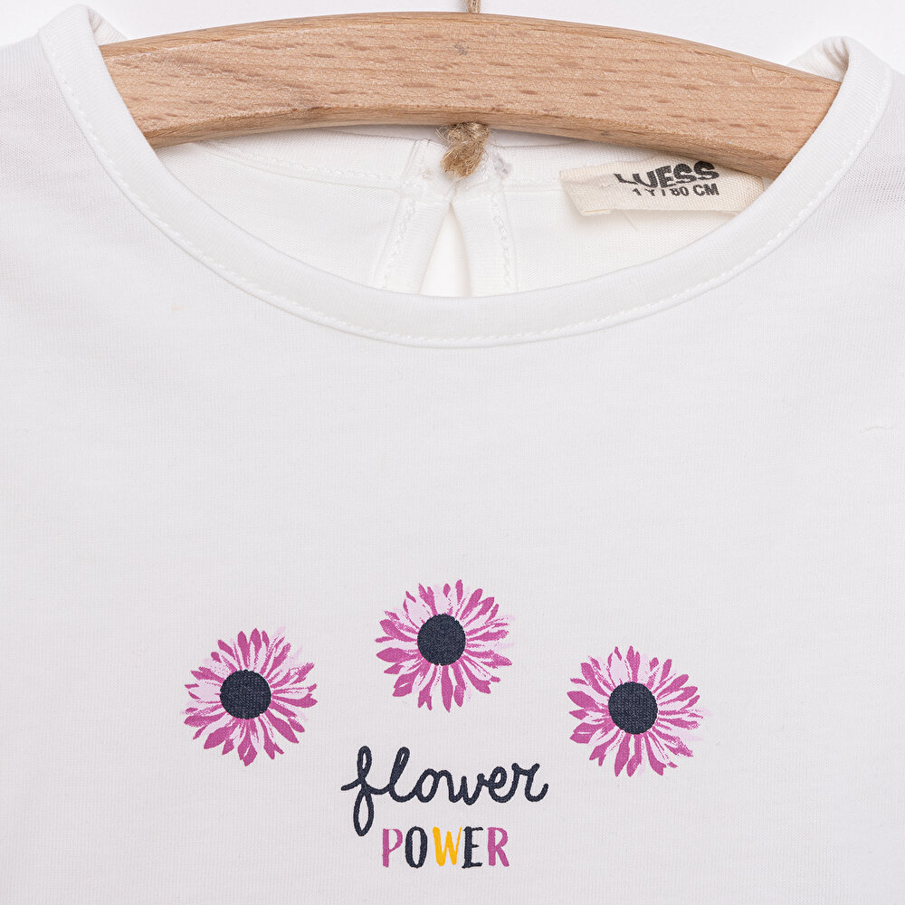 Kız Çiçek Baskılı Tshirt-Tayt Kız Bebek