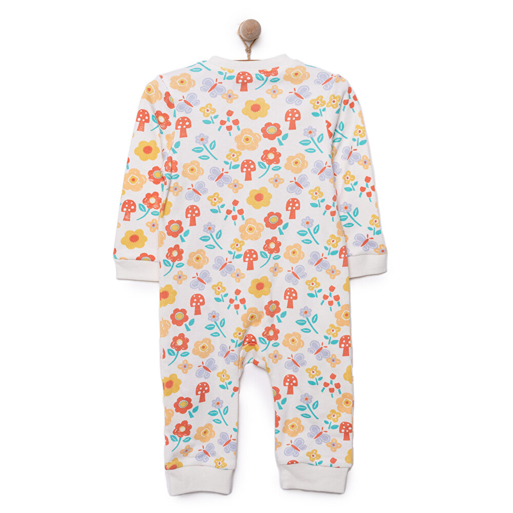 Kız Çiçek Desenli Fermuarlı Patiksiz Tulum