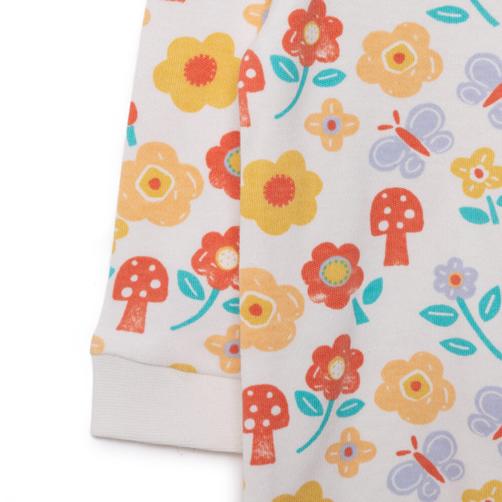 Kız Çiçek Desenli Fermuarlı Patiksiz Tulum