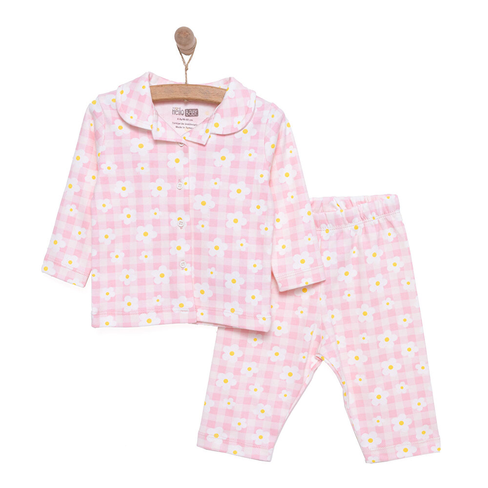 Kız Çiçek Desenli Gömlek Yaka Pijama Takımı