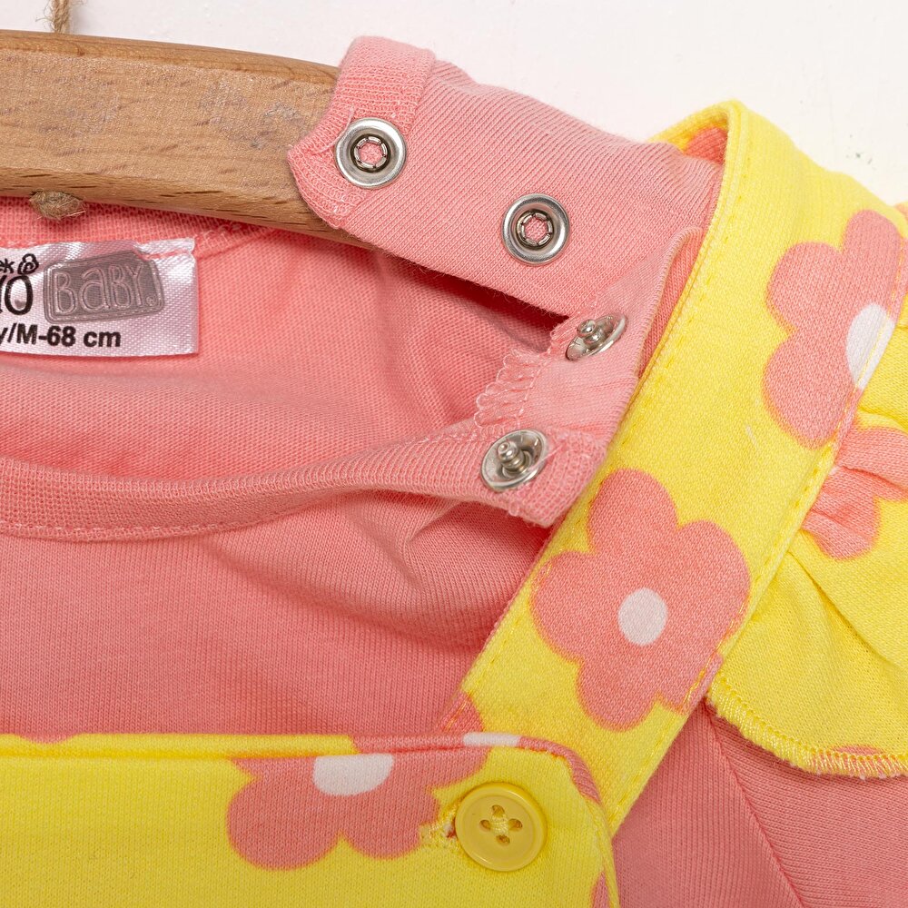 Kız Çiçek Desenli Şort Salopet-Tshirt Kız Bebek