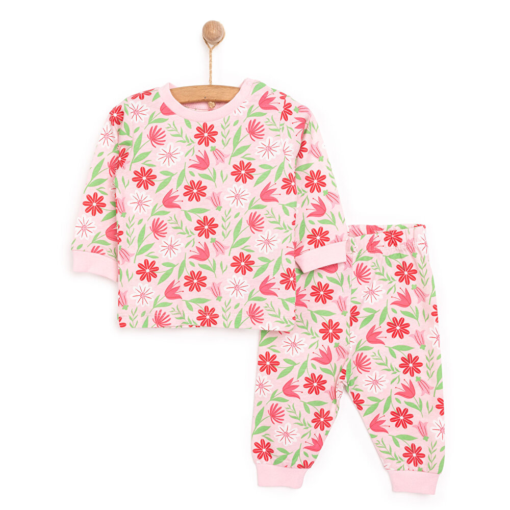 Kız Çiçek Desenli Uzun Kol Pijama Takımı