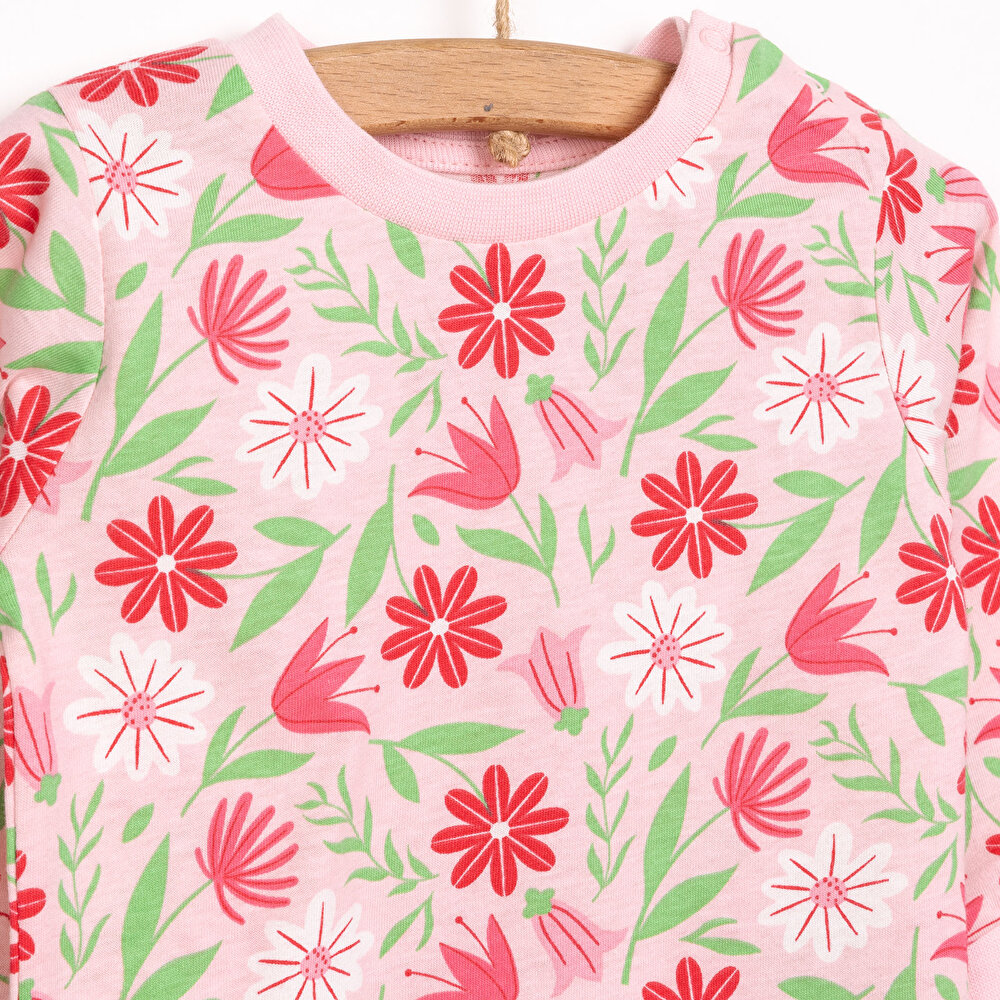 Kız Çiçek Desenli Uzun Kol Pijama Takımı