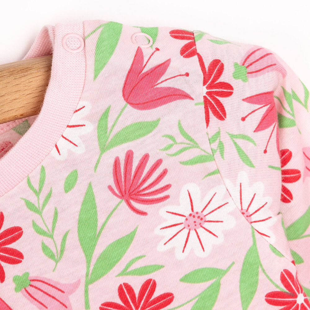 Kız Çiçek Desenli Uzun Kol Pijama Takımı