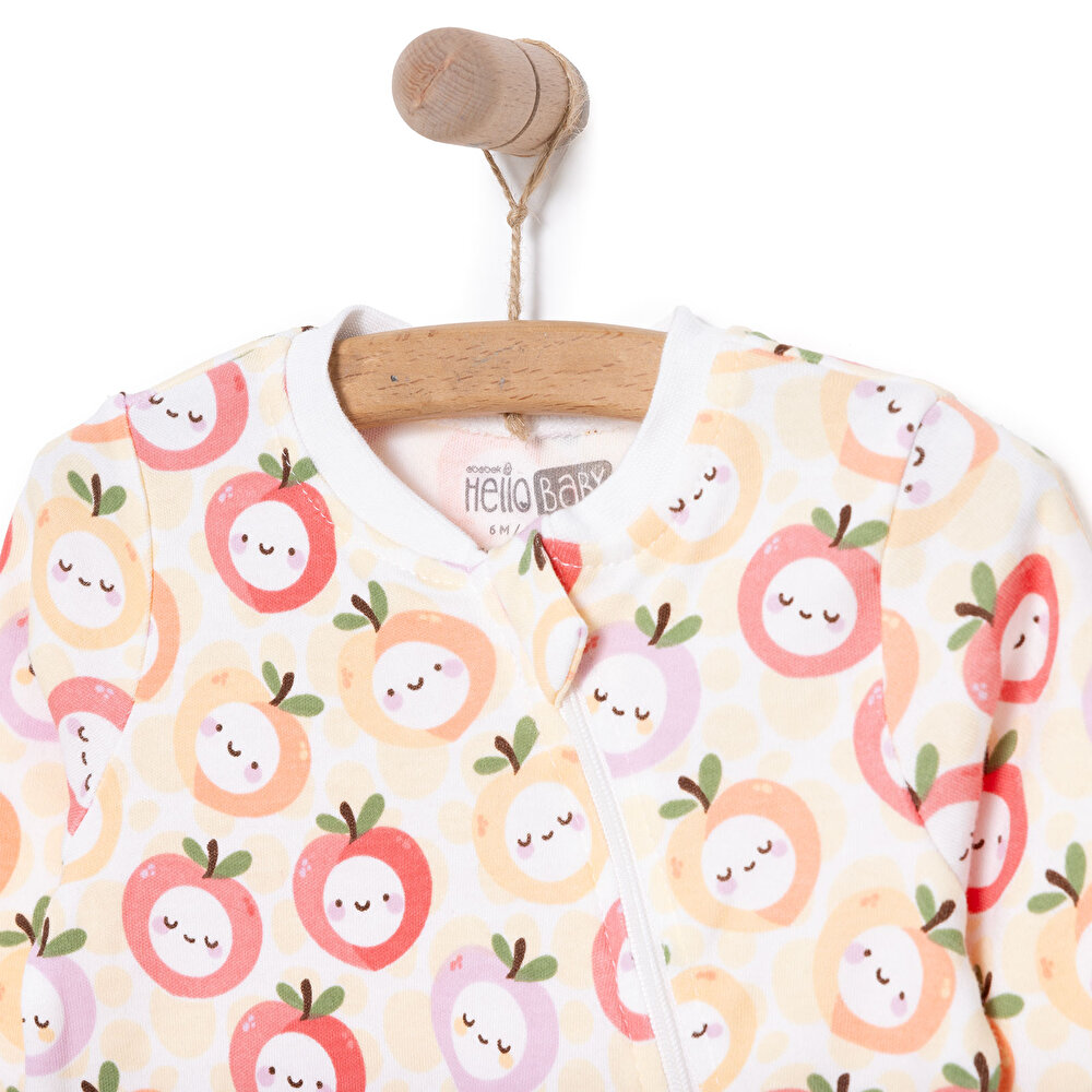 Kız Elma Desenli Fermuarlı Patiksiz Tulum