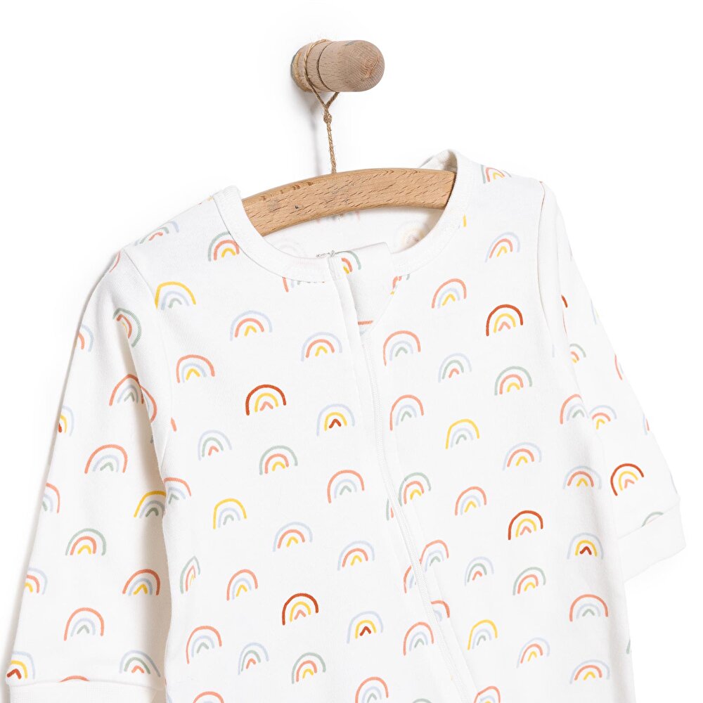 Kız Gökkuşağı Desenli  Fermuarlı Patiksiz Tulum Kız Bebek