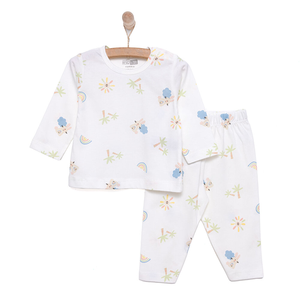 Kız Gökkuşağı Desenli Uzun Kol Pijama Takımı