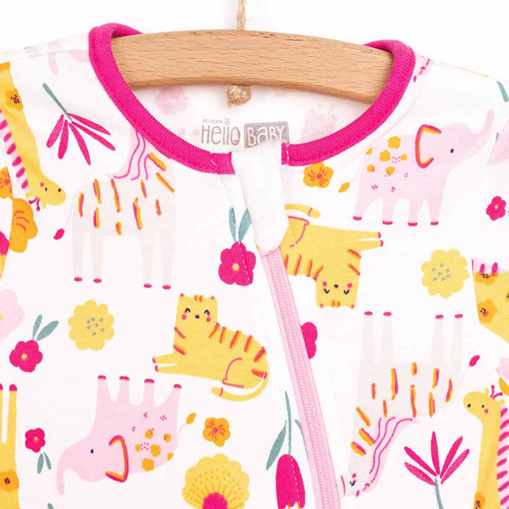 Kız Hayvan Desenli Uzun Kol Fermuarlı Patiksiz Tulum