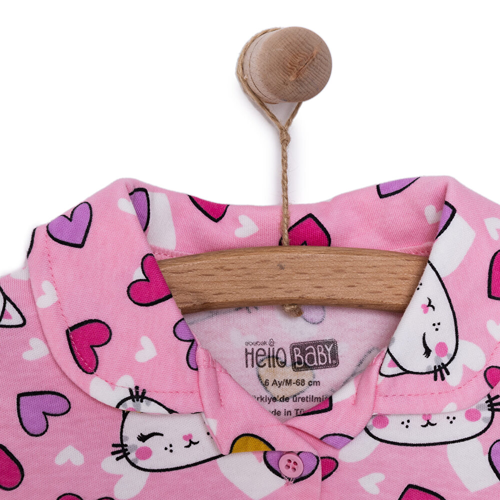 Kız Kedi Desenli Gömlek Yaka Pijama Takımı
