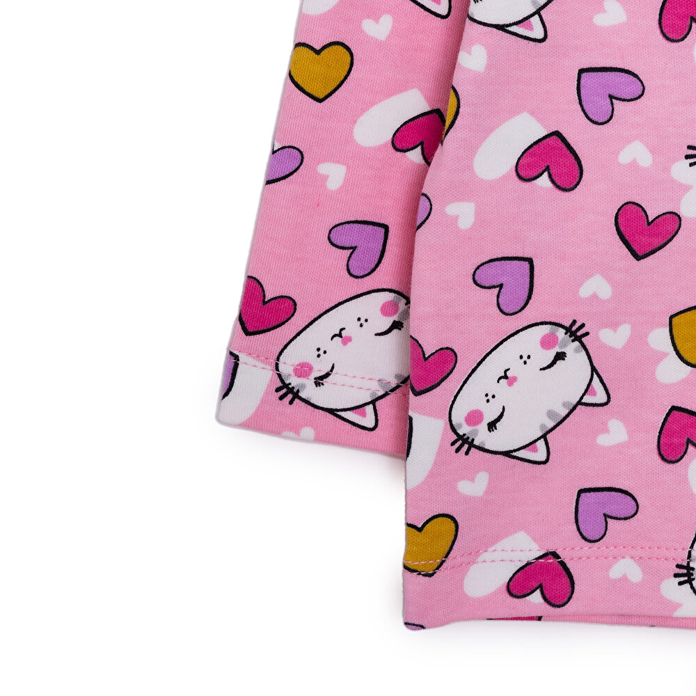 Kız Kedi Desenli Gömlek Yaka Pijama Takımı