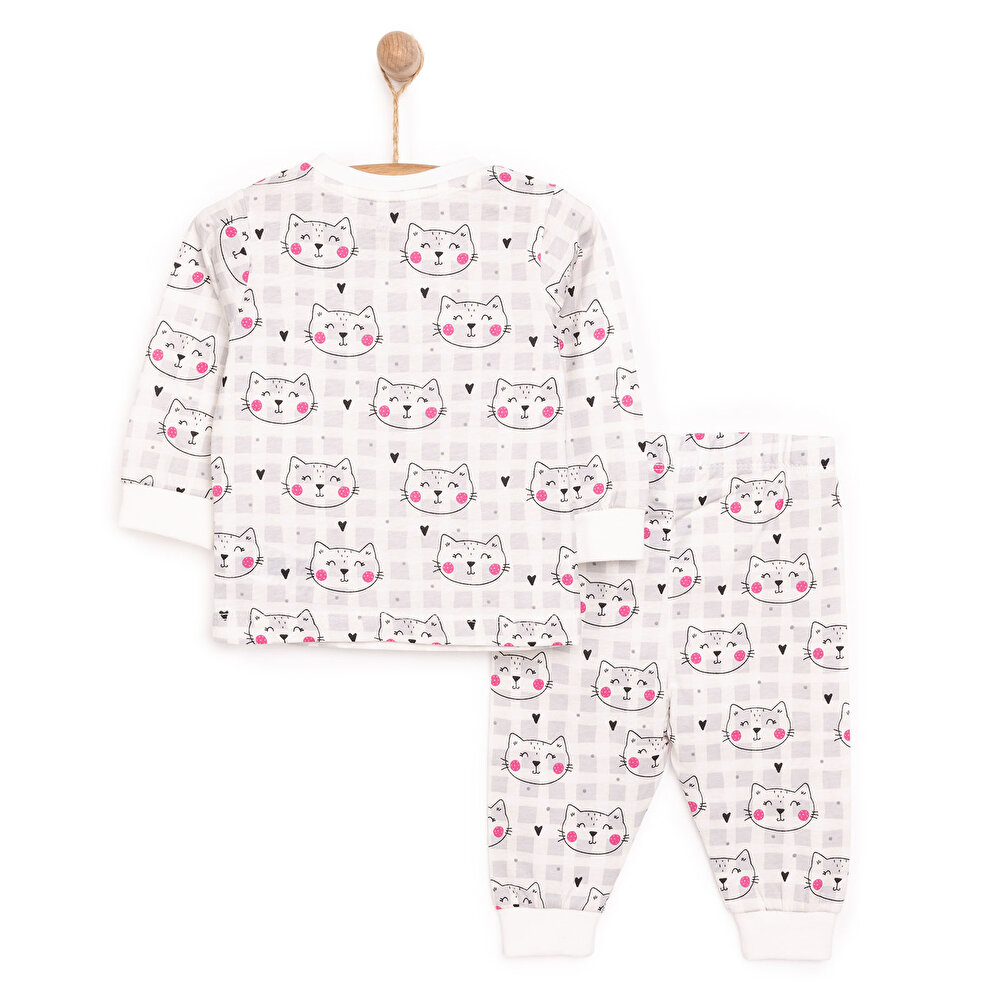 Kız Kedi Desenli Uzun Kol Pijama Takımı