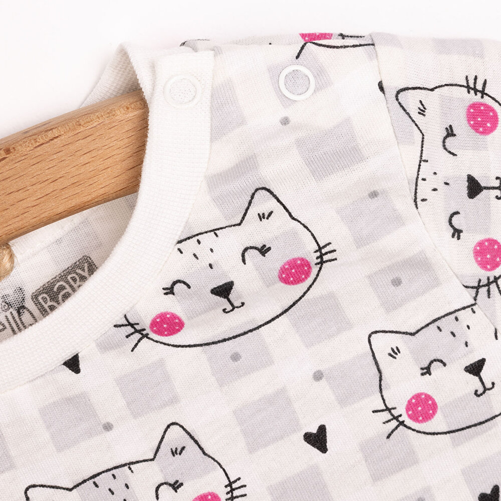 Kız Kedi Desenli Uzun Kol Pijama Takımı
