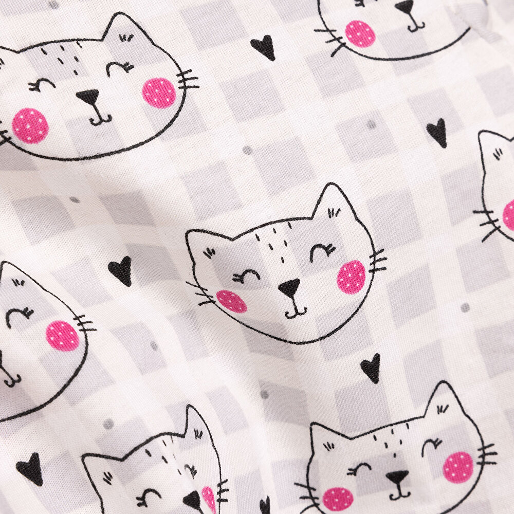 Kız Kedi Desenli Uzun Kol Pijama Takımı