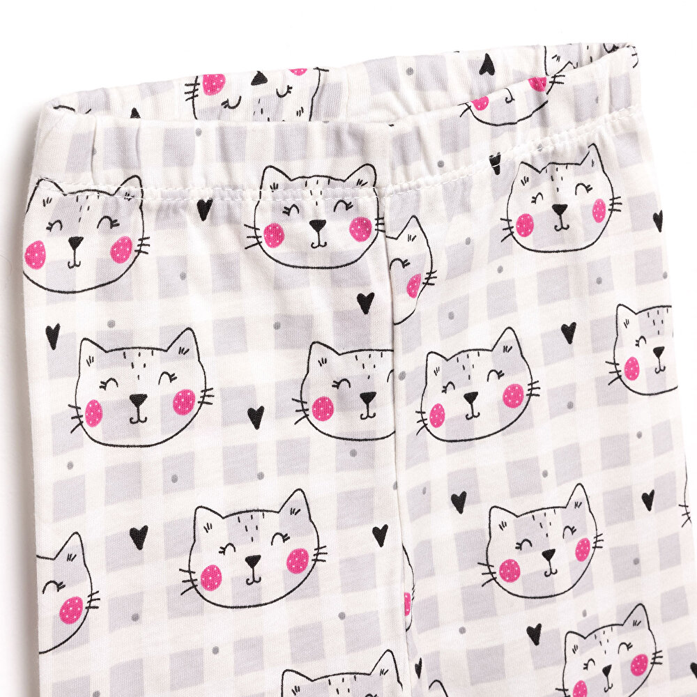 Kız Kedi Desenli Uzun Kol Pijama Takımı
