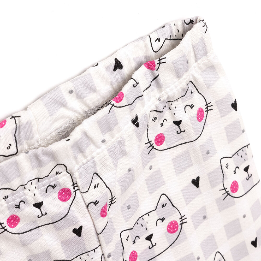 Kız Kedi Desenli Uzun Kol Pijama Takımı